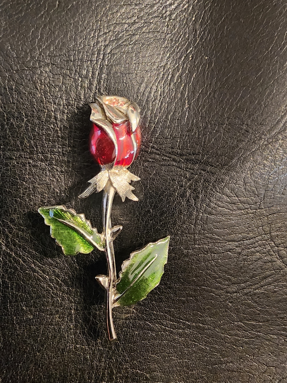 Vintage Liz Claiborne Red Enamel Rose Brooch